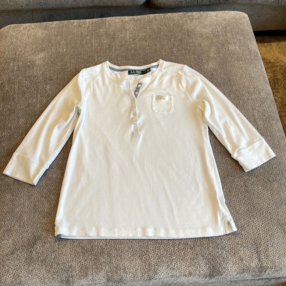 Lauren - Ralph Lauren XLarge white 3/4 sleeve 7 button shirt
